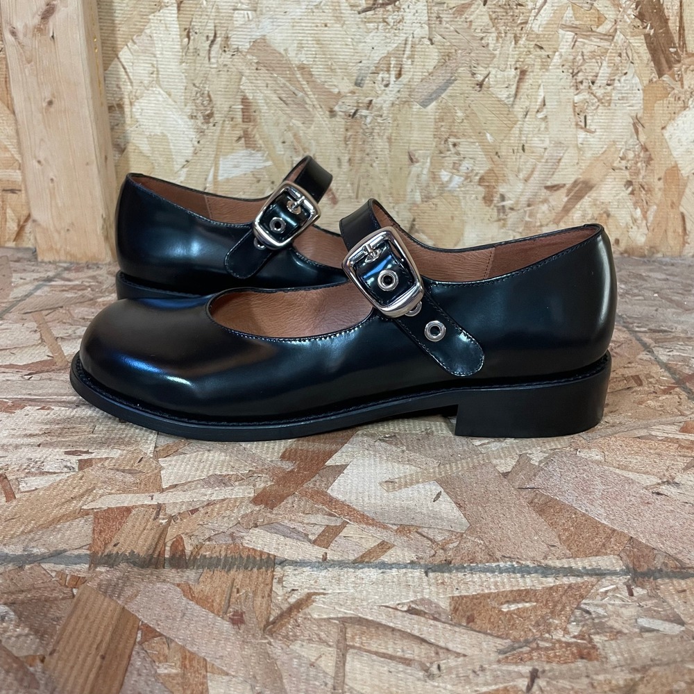 NEW Maeve Anthropologie Mary Jane Flats Sz 39 Black Leather Buckle Strap Spain - Picture 3 of 9